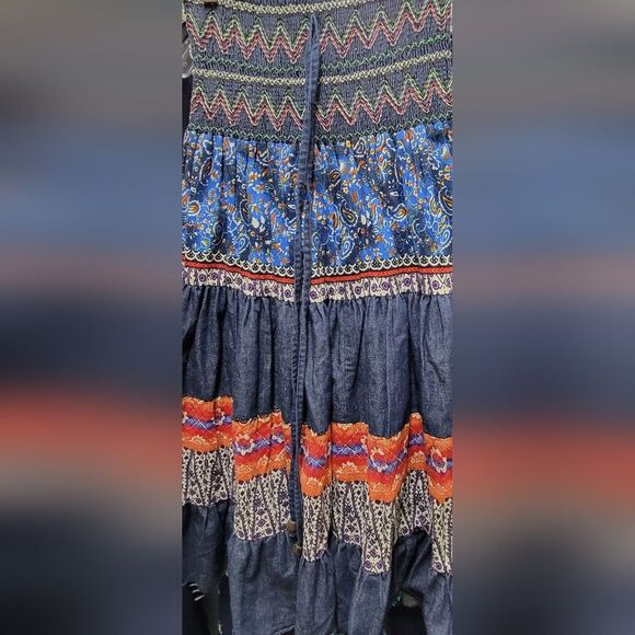 Coco Cabaña Boho Patchwork Skirt with demin dark blue Size M - Picture 4 of 6